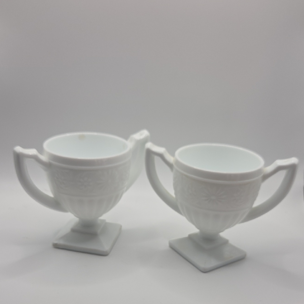 Indiana Glass White Milk Glass  Double Handle. Sugar Bowls Vintage